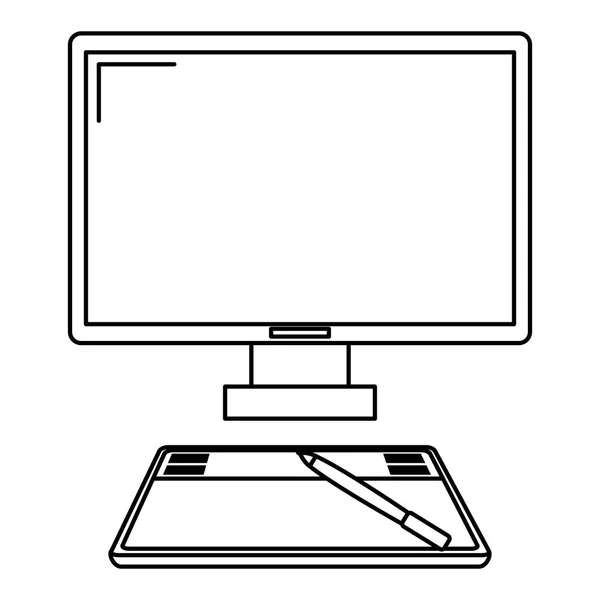 Computer desktop with drawing board — Stock Vector