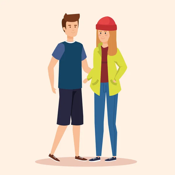 Niño y niña pareja con ropa casual — Vector de stock