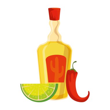 limon ve biber biber ile tekila şişesi