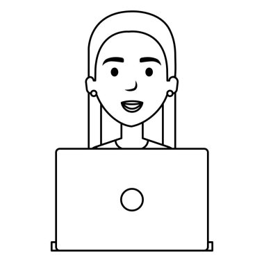 Laptop avatar karakter ile güzel bir kadın