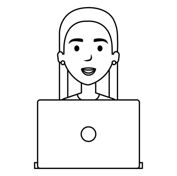 Красивая женщина с аватаром ноутбука — стоковый вектор