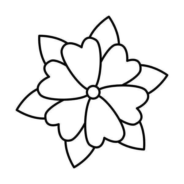 Mooie bloem met bladeren decoratieve pictogram — Stockvector