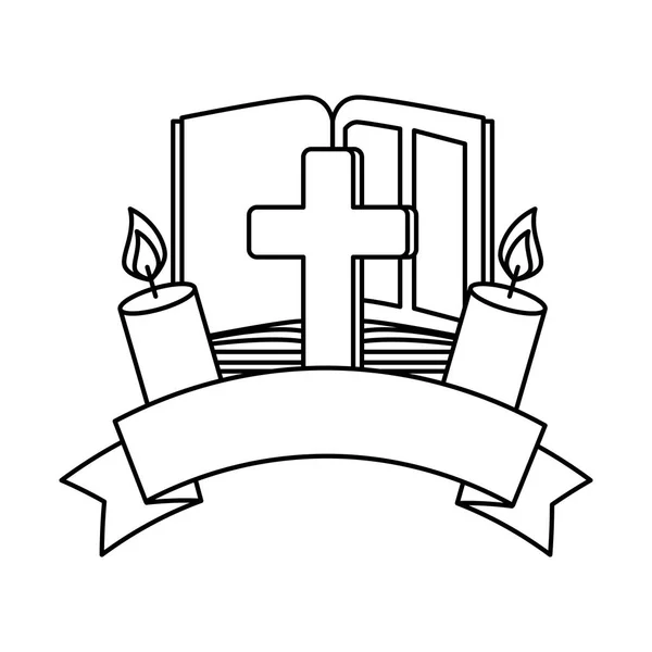 Sainte bible avec croix et bougie — Image vectorielle