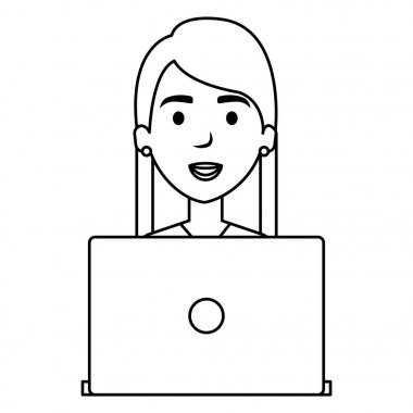 Laptop avatar karakter ile güzel bir kadın