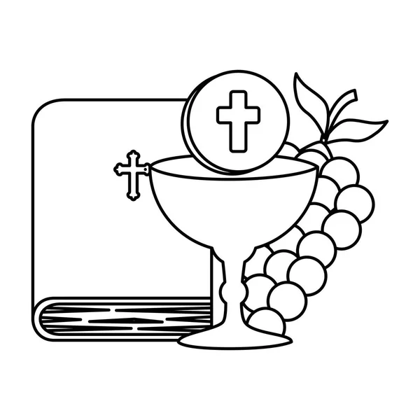 Holy bible with chalice and grapes — Stock Vector
