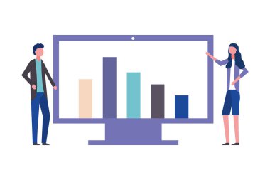 iş adam ve kadın ofis bilgisayar grafik raporu