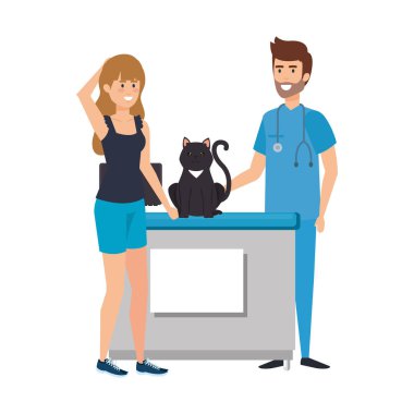 kedi ve sahibi ile erkek veteriner doktoru