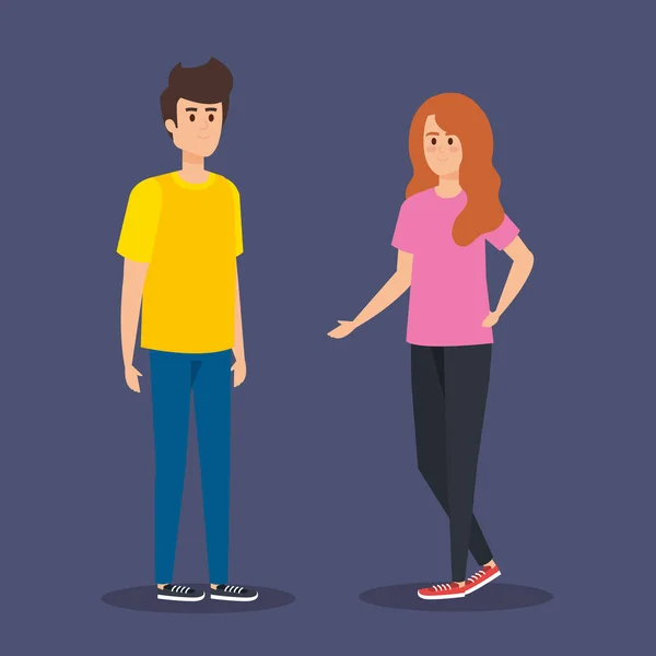 Lindo chico y chica pareja con ropa casual — Vector de stock