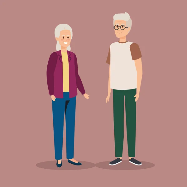 Old woman and man couple with casual clothes — Stock Vector