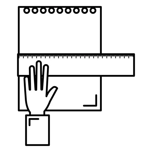 Mano con el icono de la escuela regla geométrica — Archivo Imágenes Vectoriales