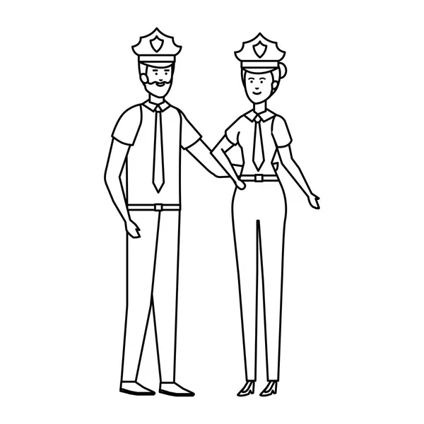 Paar Polizisten Offiziere Avatare Zeichen — Stockvektor