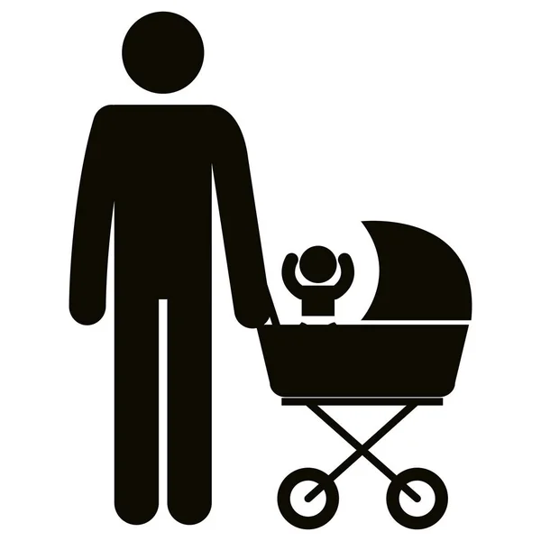 Figure père avec bébé dans le chariot avatars — Image vectorielle