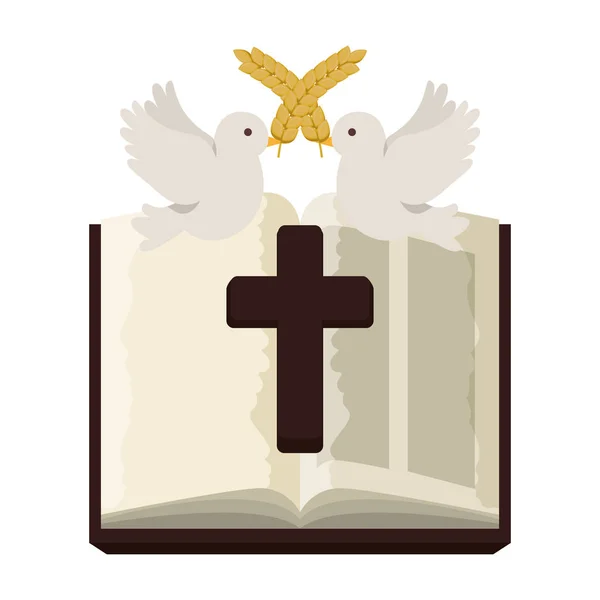 Bíblia Sagrada com Cruz de Madeira — Vetor de Stock