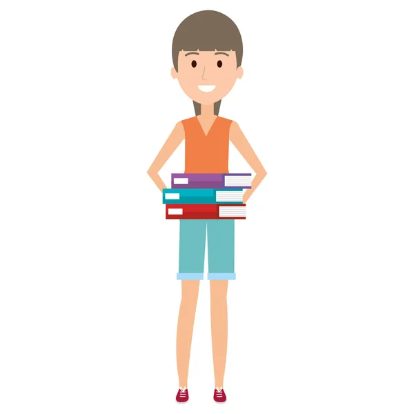 Junge Frau mit Bücherstapel — Stockvektor