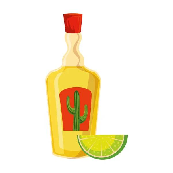 Tequila flaska med citron — Stock vektor