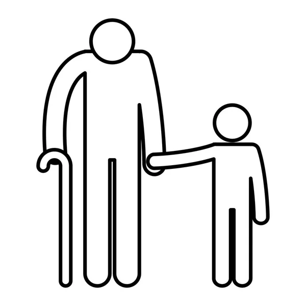 Grand-père avec petits-fils silhouettes avatars — Image vectorielle