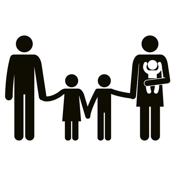 Padre e madre con le silhouette dei bambini — Vettoriale Stock