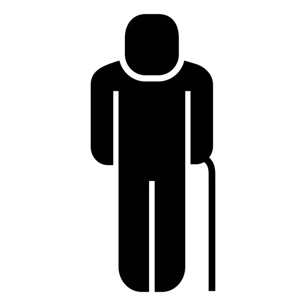 Vieil homme avec pictogramme de canne à pied — Image vectorielle