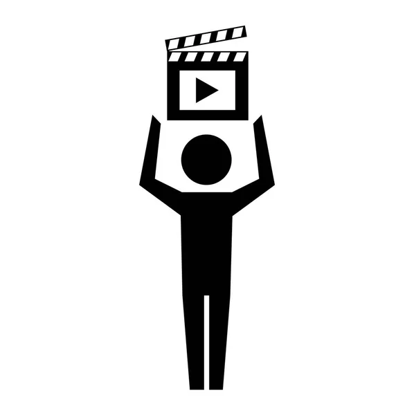 Homem pictograma filme filme clapper board — Vetor de Stock