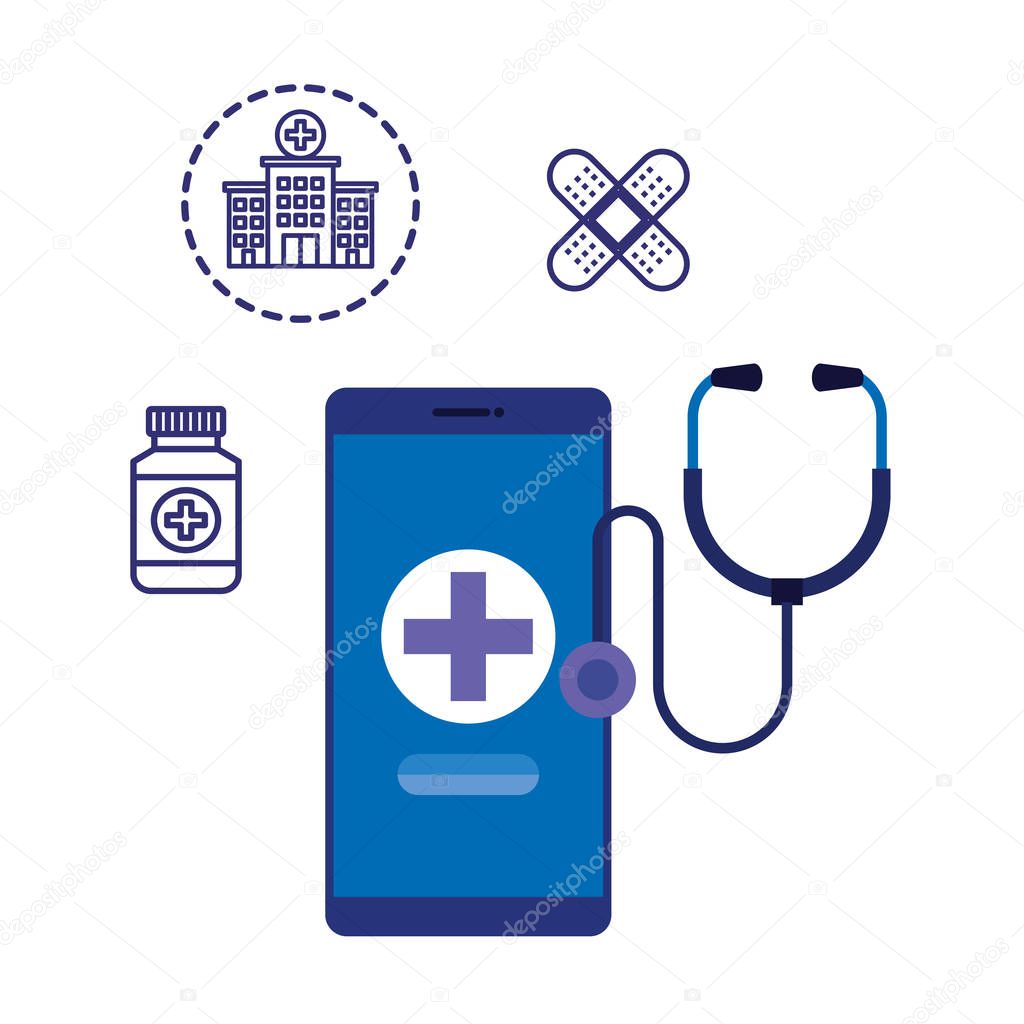 smartphone with medical cross and telemedicine icons