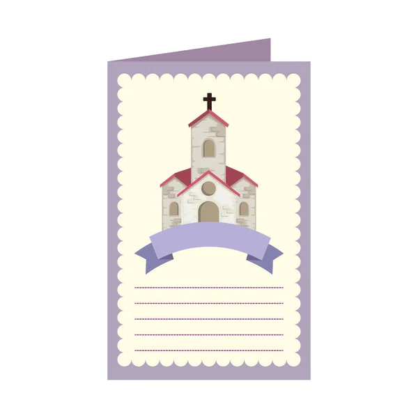 Postcard with church facade building — Stock Vector