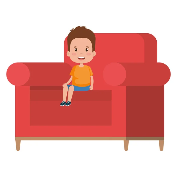 Μικρό αγόρι κάθεται σε χαρακτήρα καναπέ — Διανυσματικό Αρχείο