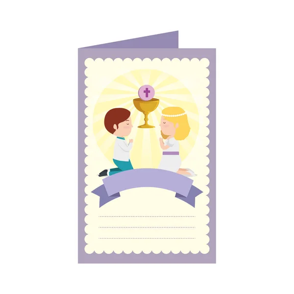 Postal con niños primera comunión — Vector de stock