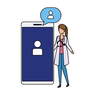 akıllı telefon ve konuşma balonu ile kadın doktor