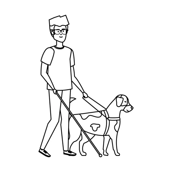Blinde man met geleidehond — Stockvector