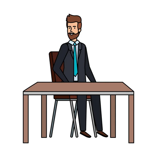 Молодий бізнесмен сидить у кріслі та столі — стоковий вектор