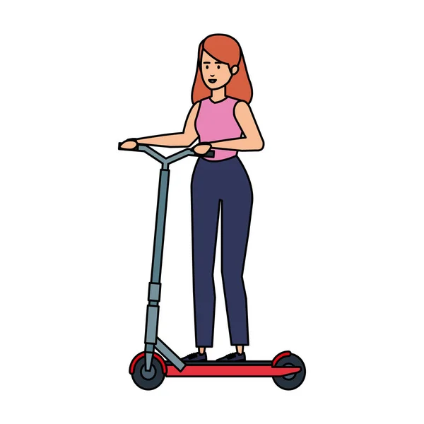 Young woman in folding scooter — Stock Vector