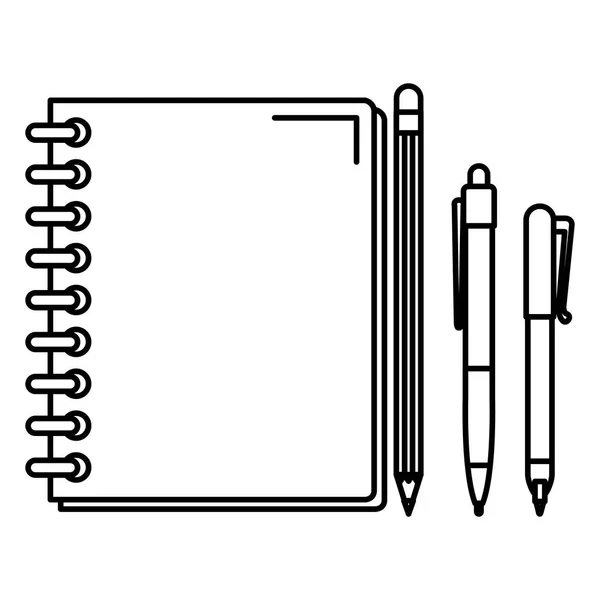 Quaderno scuola con matita e penne — Vettoriale Stock