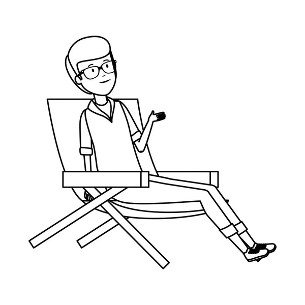 Turist man sitter i stolen karaktär — Stock vektor
