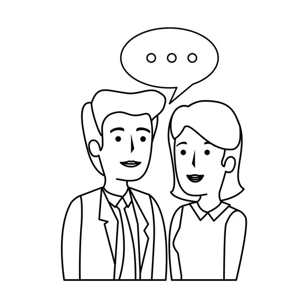 Casal de negócios falando personagens avatares — Vetor de Stock
