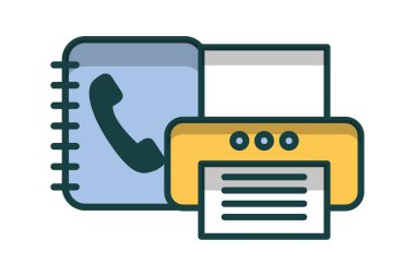 Yazıcı izole simgesi ile telefon rehberi