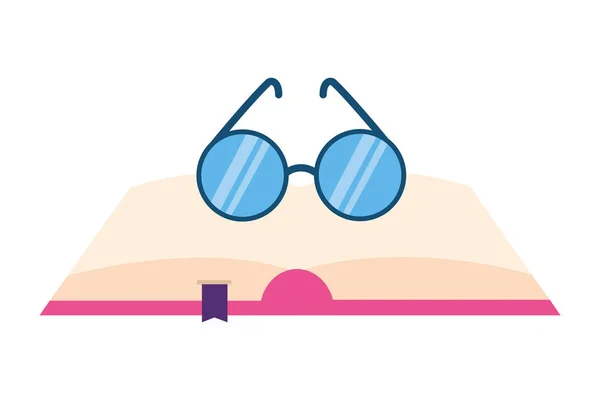 Open book with glasses icon — Stock Vector