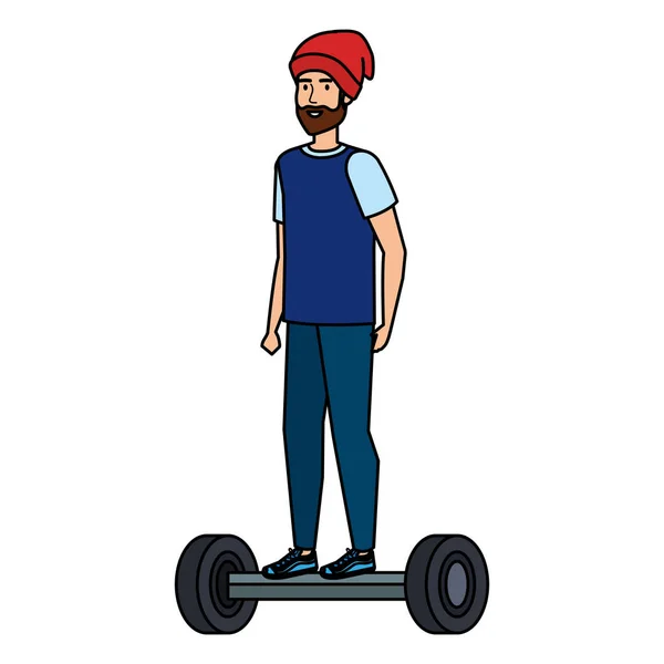 Fiatal férfi az elektromos hoverboard — Stock Vector