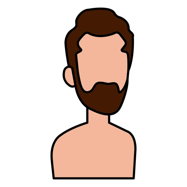 Joven con barba carácter avatar sin camisa — Vector de stock