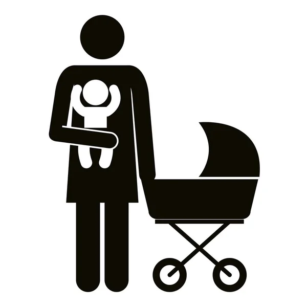 Figura madre con carro y bebé silueta avatares — Archivo Imágenes Vectoriales