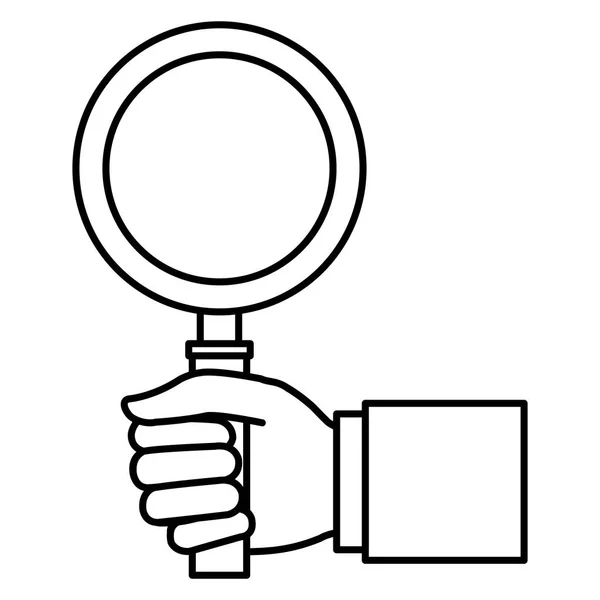 Hand mens met Vergrootglas geïsoleerd icoon — Stockvector