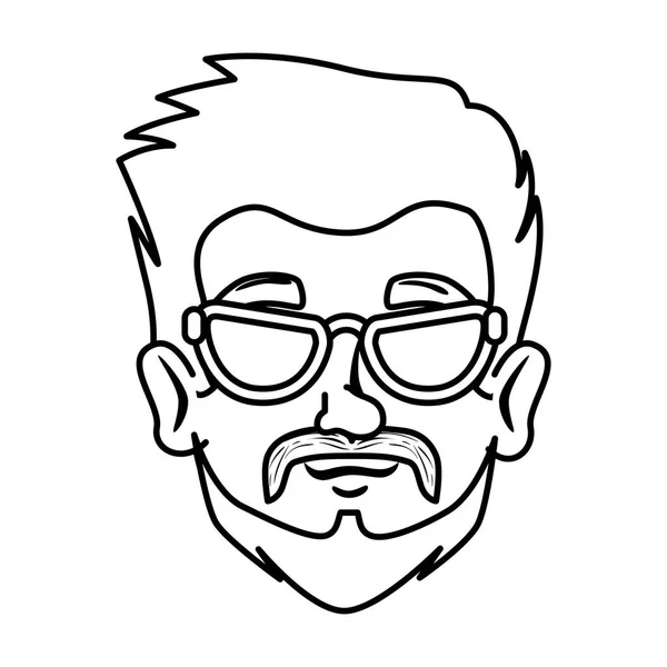 Cabeza hombre hipster con bigote y gafas — Vector de stock