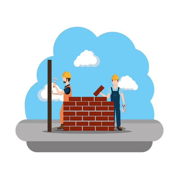 Builders construction working scene — Stock Vector