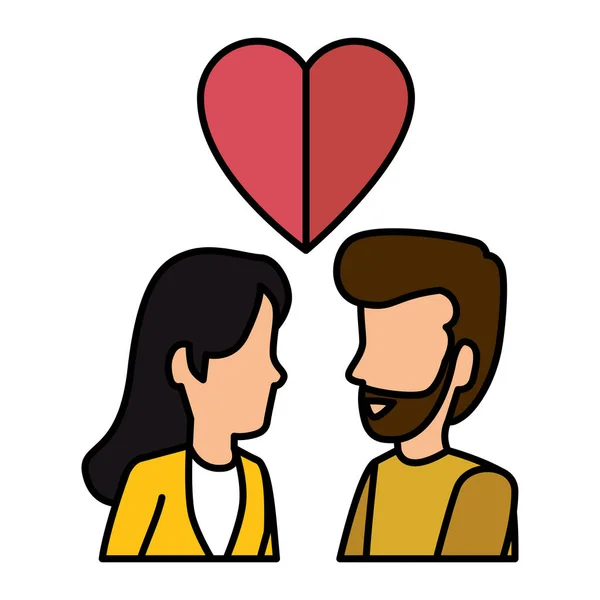Giovane coppia con amore cuore — Vettoriale Stock
