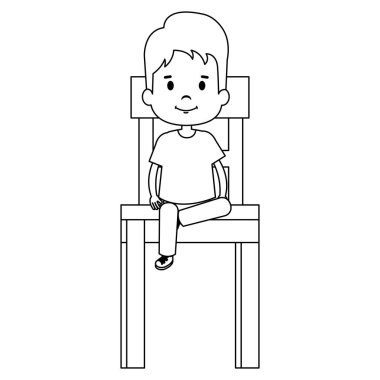 sandalye ahşap karakter oturan küçük çocuk