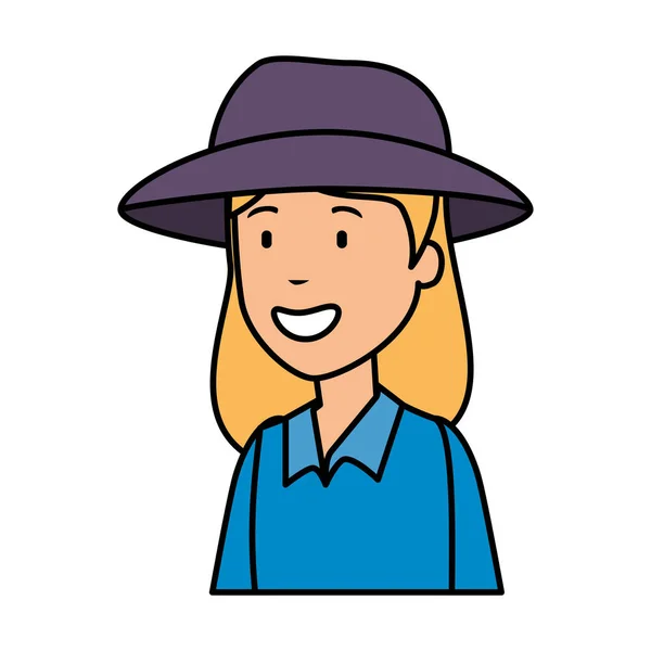 Mulher turística com caráter chapéu — Vetor de Stock