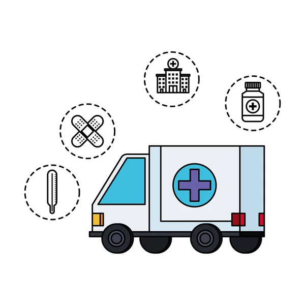 Krankenwagen mit medizinischen Symbolen — Stockvektor