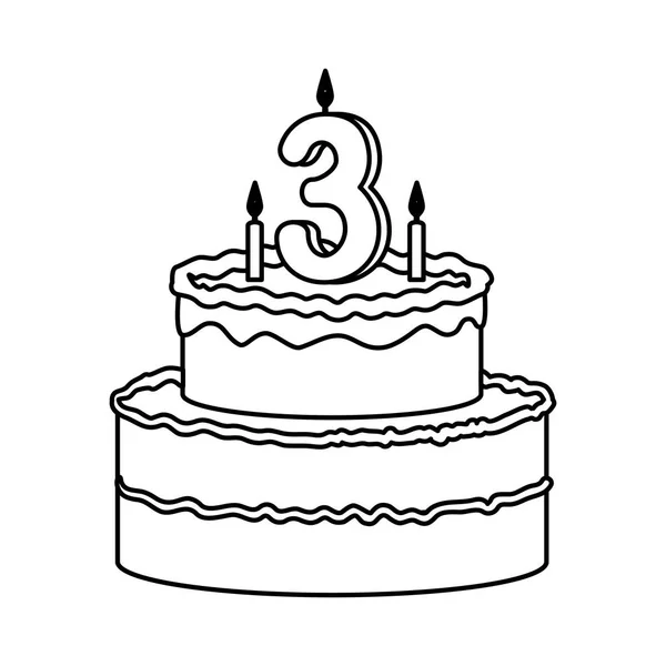 Delicioso pastel con vela número tres — Vector de stock