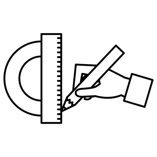 Hand met geometrische regel school pictogram — Stockvector