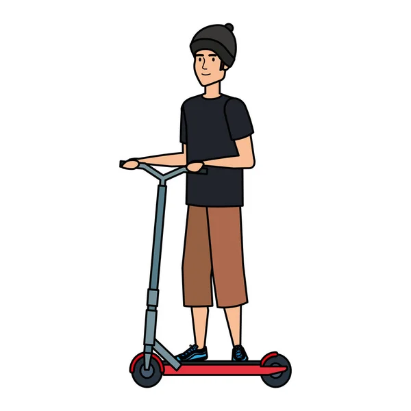 Jeune homme en scooter pliant — Image vectorielle