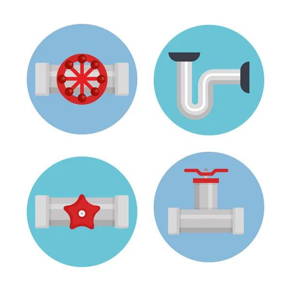 Plumbing line tools set icons — Stock Vector